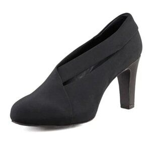 Eileen Fisher Peek Stretch Grosgrain Cutout Pumps in Black, size 10